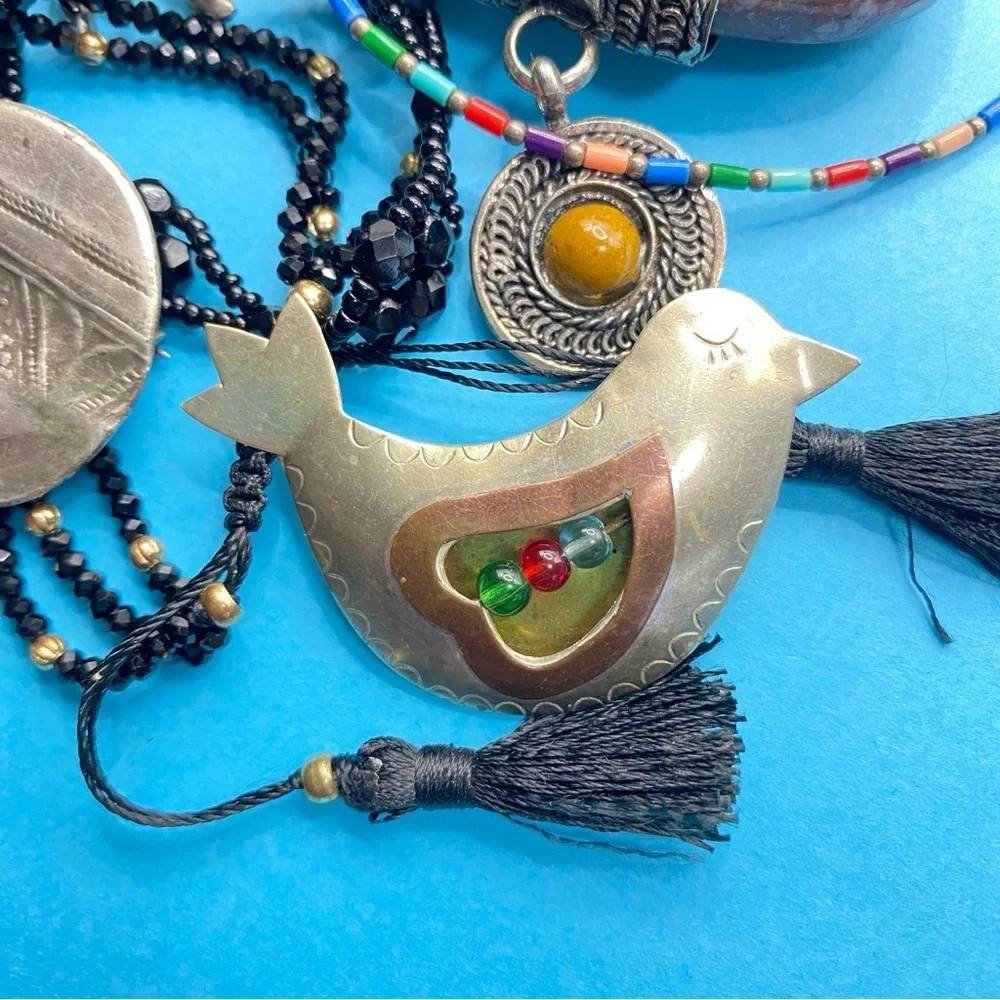 Bohemian Jewelry Natural Stone Beads Bird Sun Brooches Bracelets Pendant 7 pcs